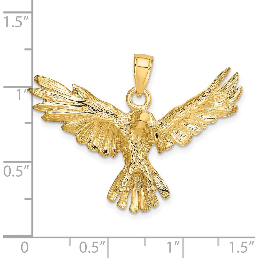 14K Yellow Gold Textured Flying Eagle Charm Pendant by Oro Pregiato