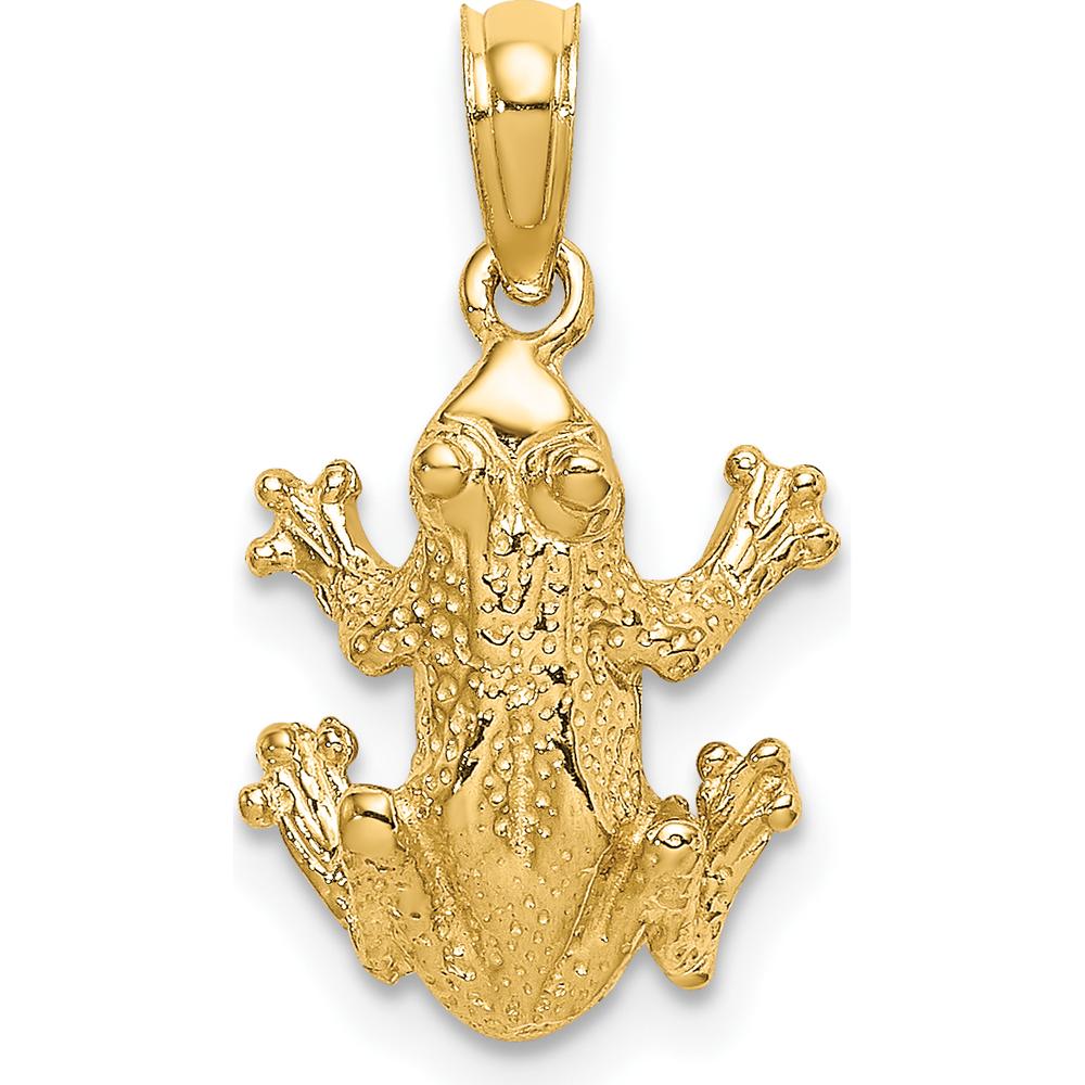 14K Yellow Gold Textured Frog Charm Pendant - 17.85mm Length by Oro Pregiato