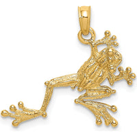14K Yellow Gold Textured Frog Charm Pendant - Playful Nature-Inspired Design by Oro Pregiato