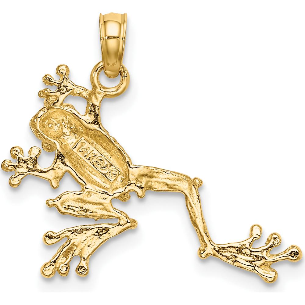 14K Yellow Gold Textured Frog Charm Pendant - Playful Nature-Inspired Design by Oro Pregiato