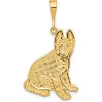 14K Yellow Gold Textured German Shepherd Dog Pendant - 35mm Length by Oro Pregiato