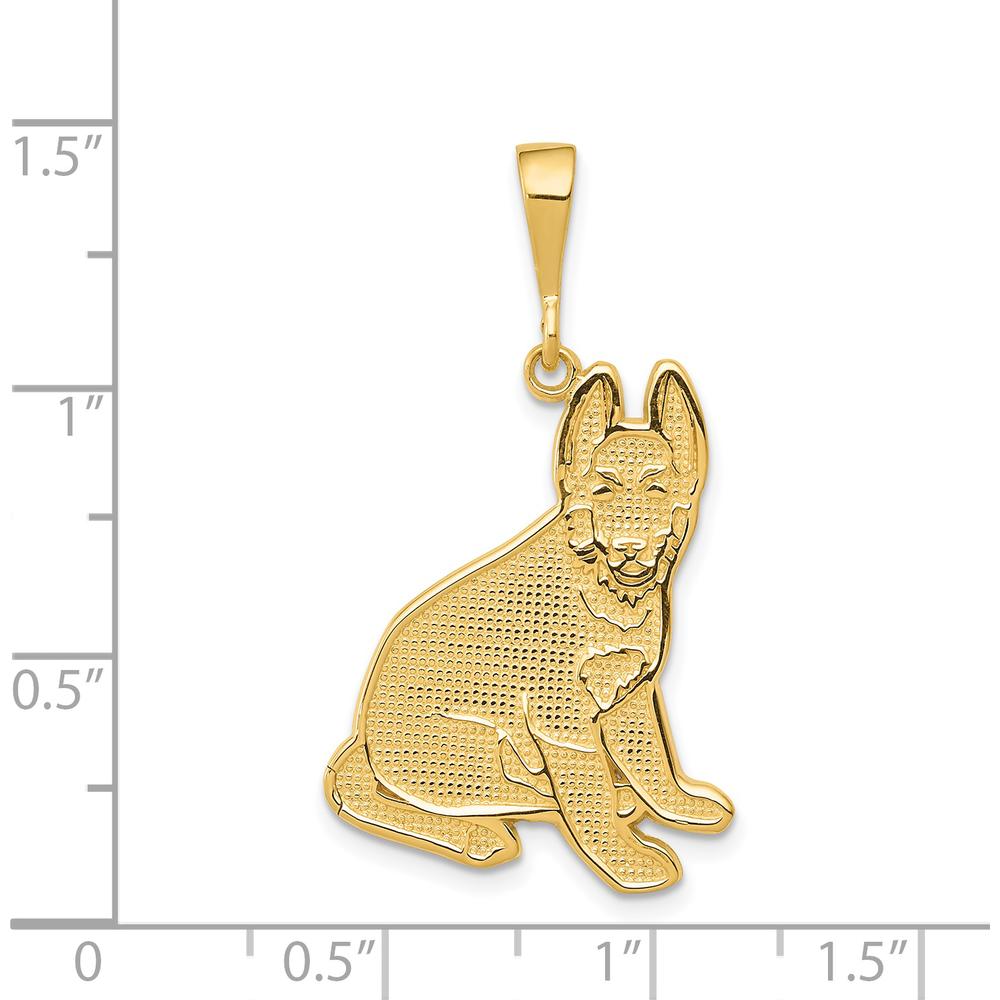 14K Yellow Gold Textured German Shepherd Dog Pendant - 35mm Length by Oro Pregiato