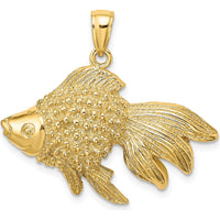 14K Yellow Gold Textured Goldfish Pendant Charm - 22mm Length by Oro Pregiato