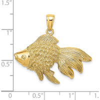 14K Yellow Gold Textured Goldfish Pendant Charm - 22mm Length by Oro Pregiato