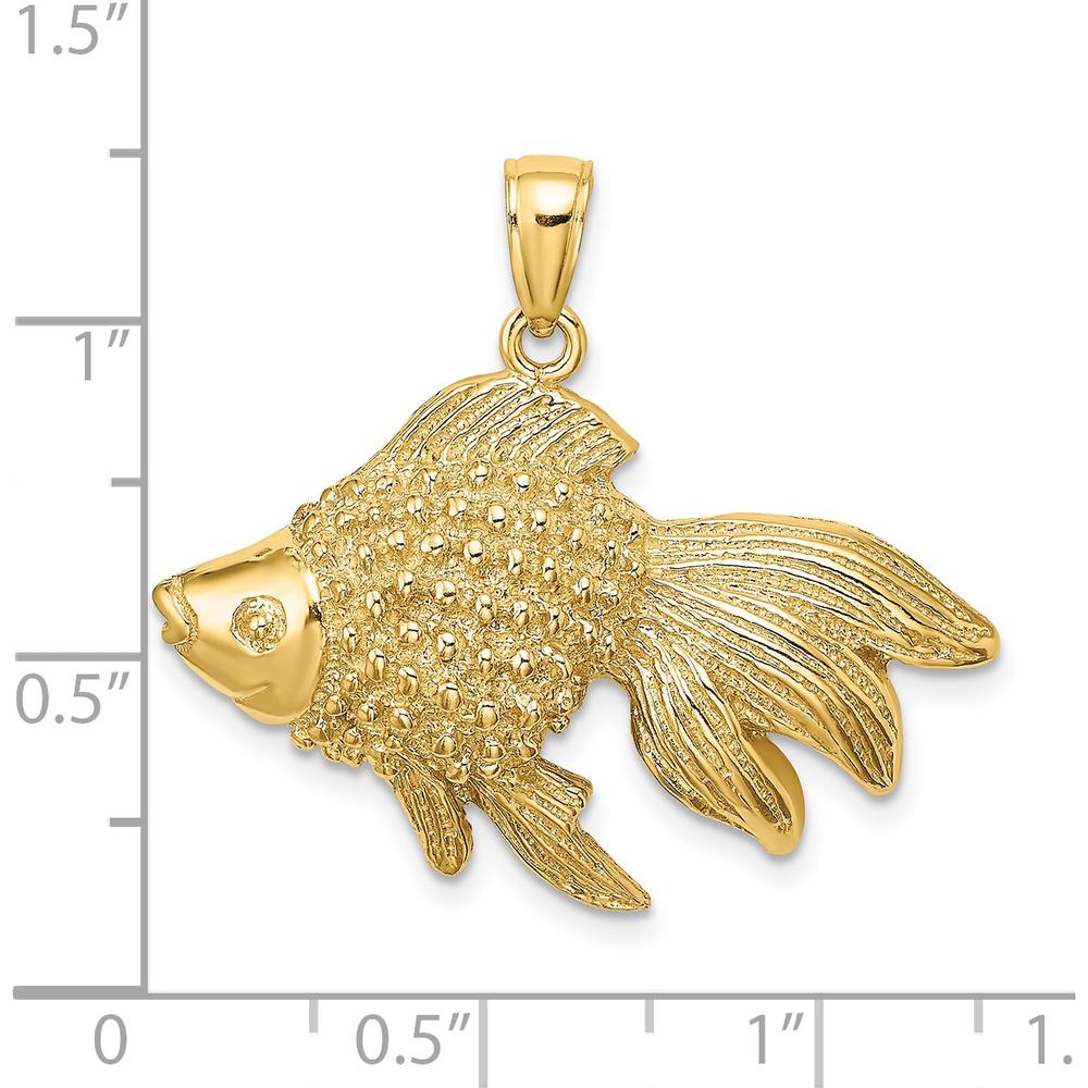 14K Yellow Gold Textured Goldfish Pendant Charm - 22mm Length by Oro Pregiato