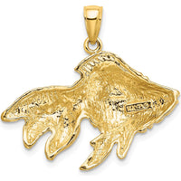 14K Yellow Gold Textured Goldfish Pendant Charm - 22mm Length by Oro Pregiato