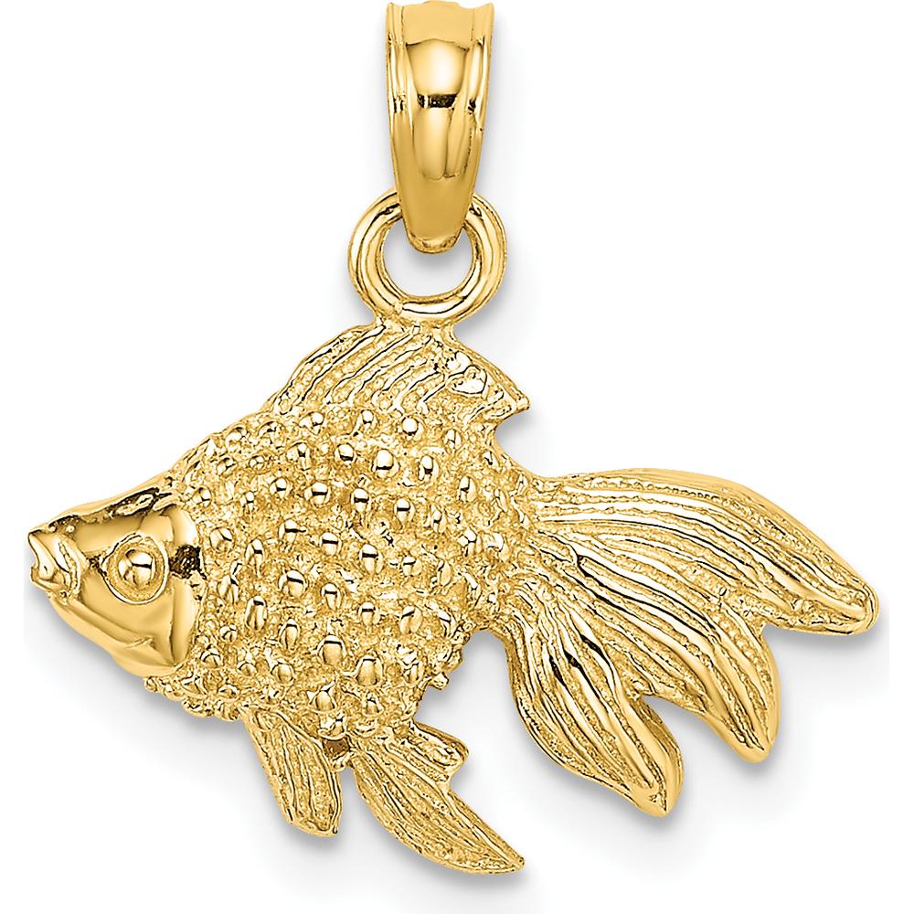 14K Yellow Gold Textured Goldfish Pendant Charm by Oro Pregiato