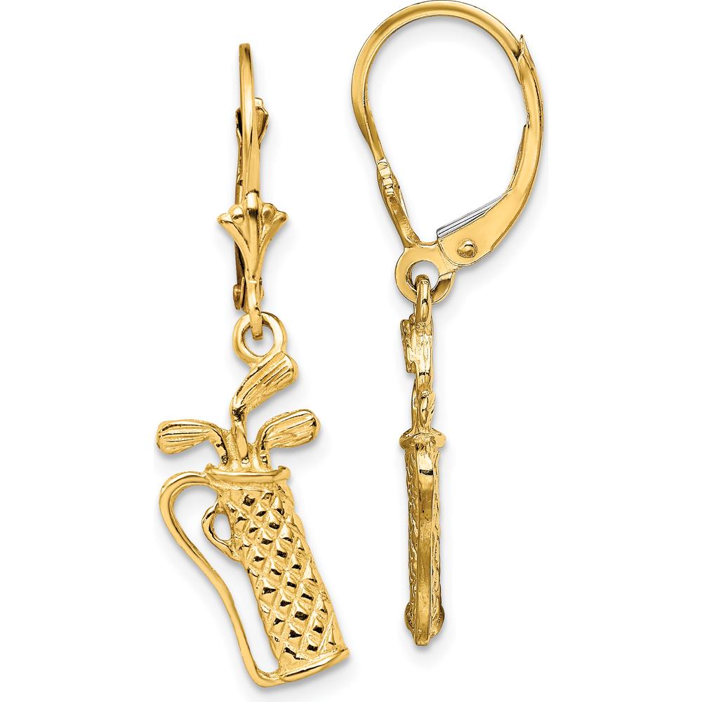 14K Yellow Gold Textured Golf Bag Leverback Earrings by 0