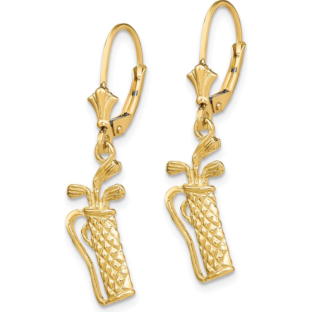 14K Yellow Gold Textured Golf Bag Leverback Earrings by 0