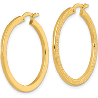14K Yellow Gold Textured Greek Key Large Hoop Earrings - 31mm Length by 0