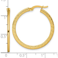 14K Yellow Gold Textured Greek Key Large Hoop Earrings - 31mm Length by 0
