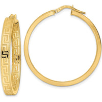 14K Yellow Gold Textured Greek Key Large Hoop Earrings by 0