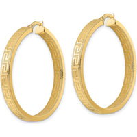 14K Yellow Gold Textured Greek Key Large Hoop Earrings by 0