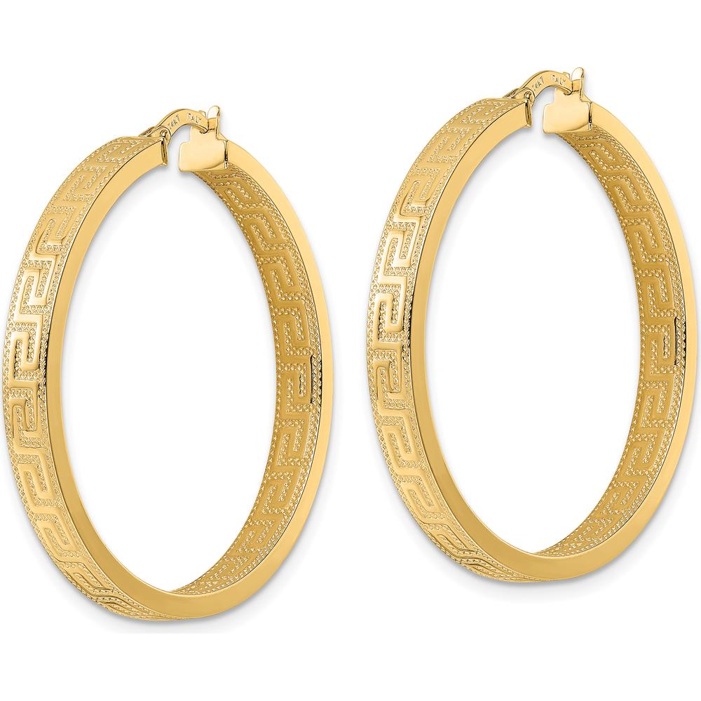 14K Yellow Gold Textured Greek Key Large Hoop Earrings by 0