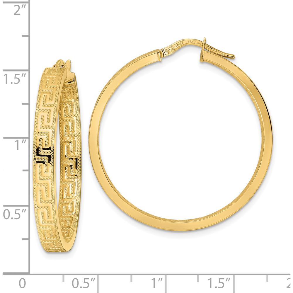 14K Yellow Gold Textured Greek Key Large Hoop Earrings by 0