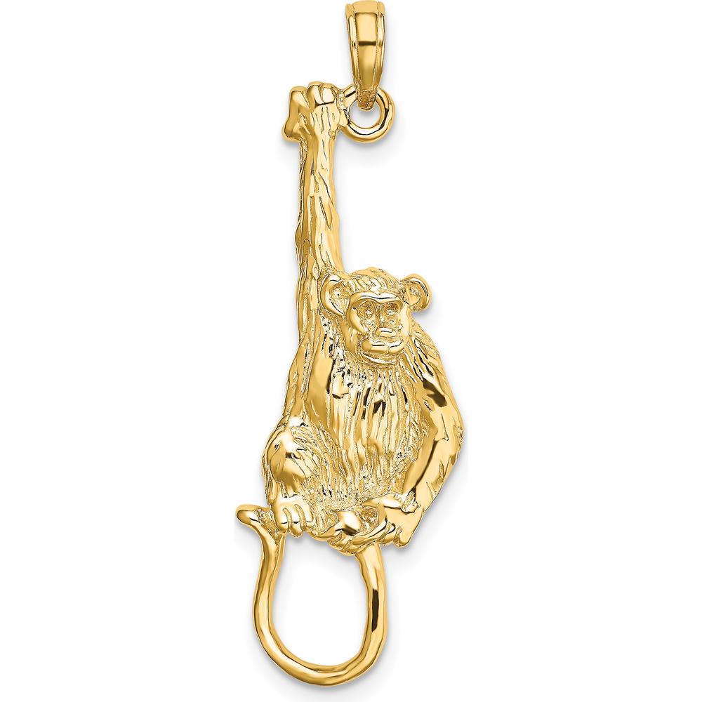 14K Yellow Gold Textured Hanging Monkey Charm - Polished Finish by Oro Pregiato