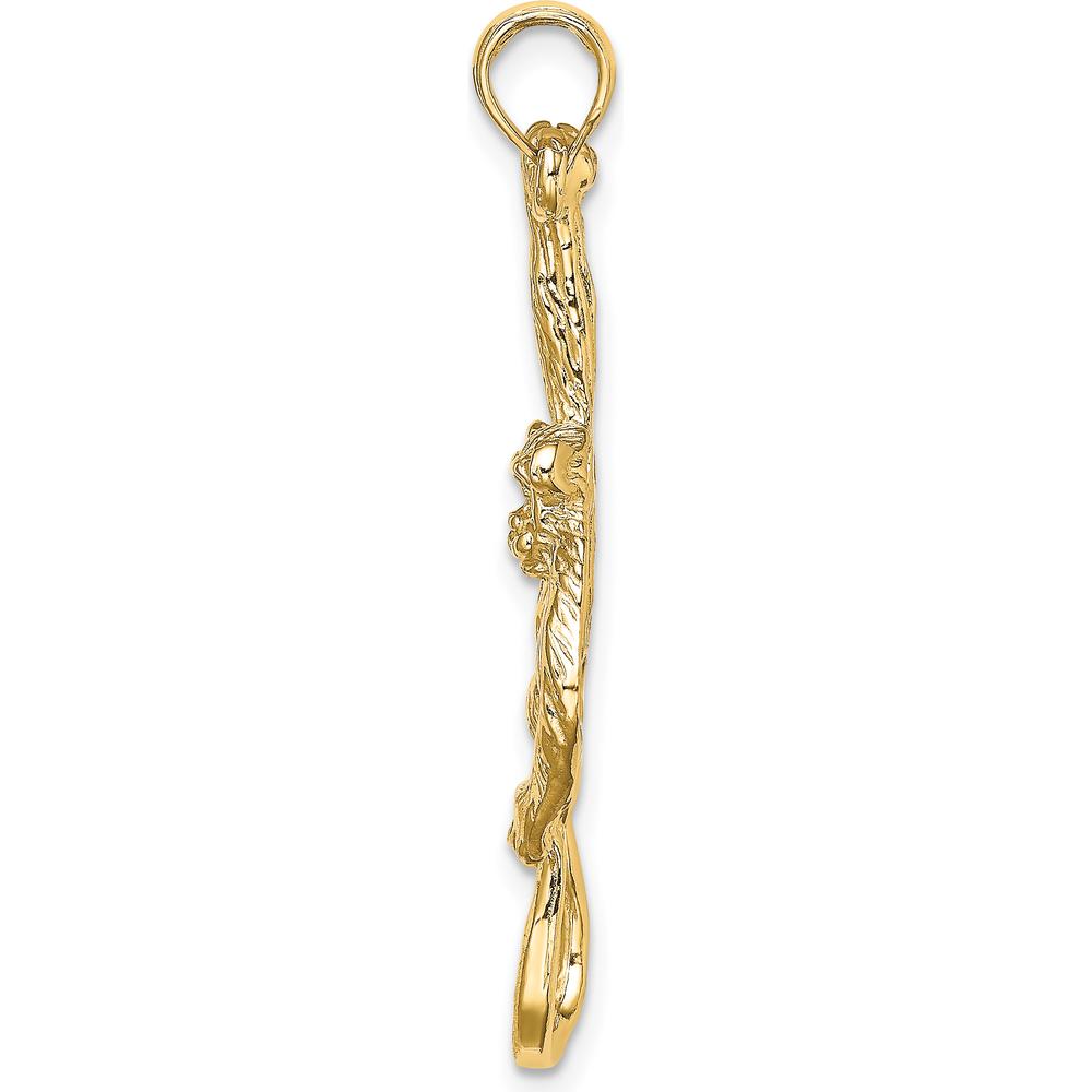 14K Yellow Gold Textured Hanging Monkey Charm - Polished Finish by Oro Pregiato
