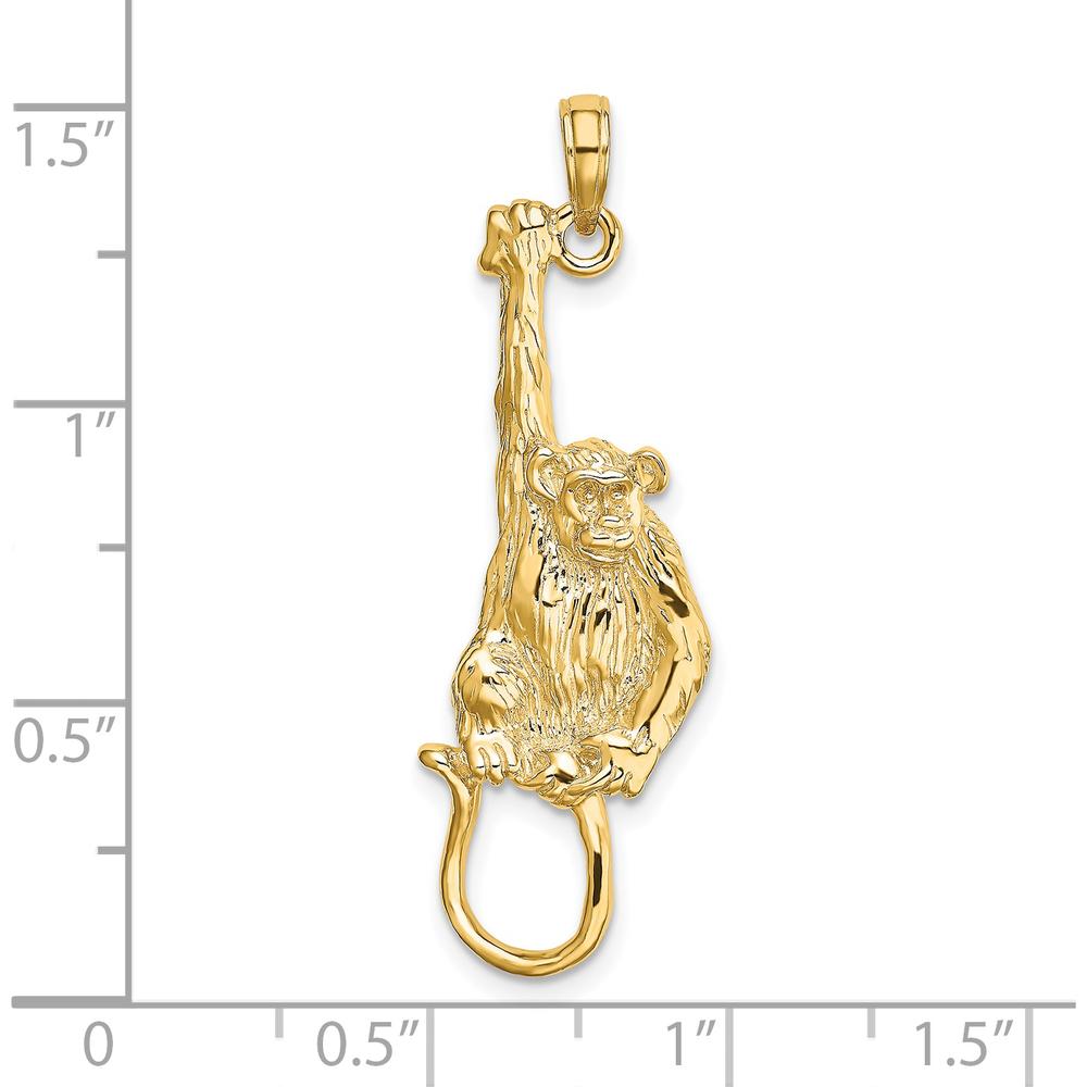 14K Yellow Gold Textured Hanging Monkey Charm - Polished Finish by Oro Pregiato