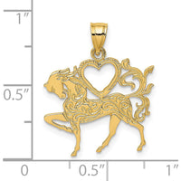 14K Yellow Gold Textured Heart and Horse Charm Pendant - 24.4mm Length by Oro Pregiato