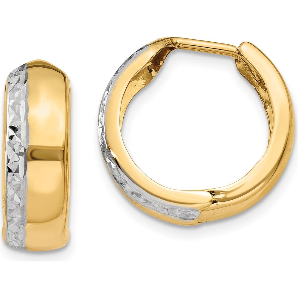 14K Yellow Gold Textured Hinged Hoop Earrings with Rhodium Finish by 0