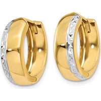 14K Yellow Gold Textured Hinged Hoop Earrings with Rhodium Finish by 0