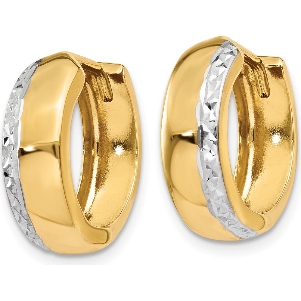 14K Yellow Gold Textured Hinged Hoop Earrings with Rhodium Finish by 0