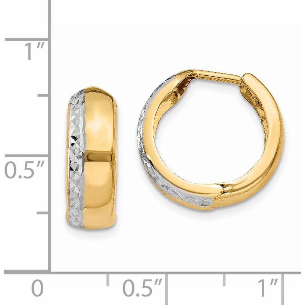 14K Yellow Gold Textured Hinged Hoop Earrings with Rhodium Finish by 0