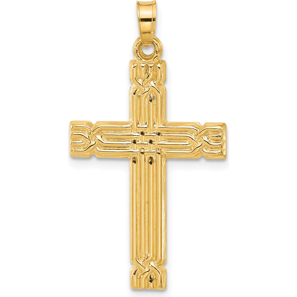 14K Yellow Gold Textured Hollow Cross Pendant - 34.4mm Length by Oro Pregiato