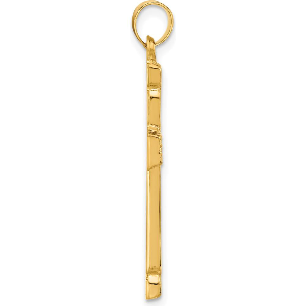 14K Yellow Gold Textured Hollow Cross Pendant - 34.4mm Length by Oro Pregiato