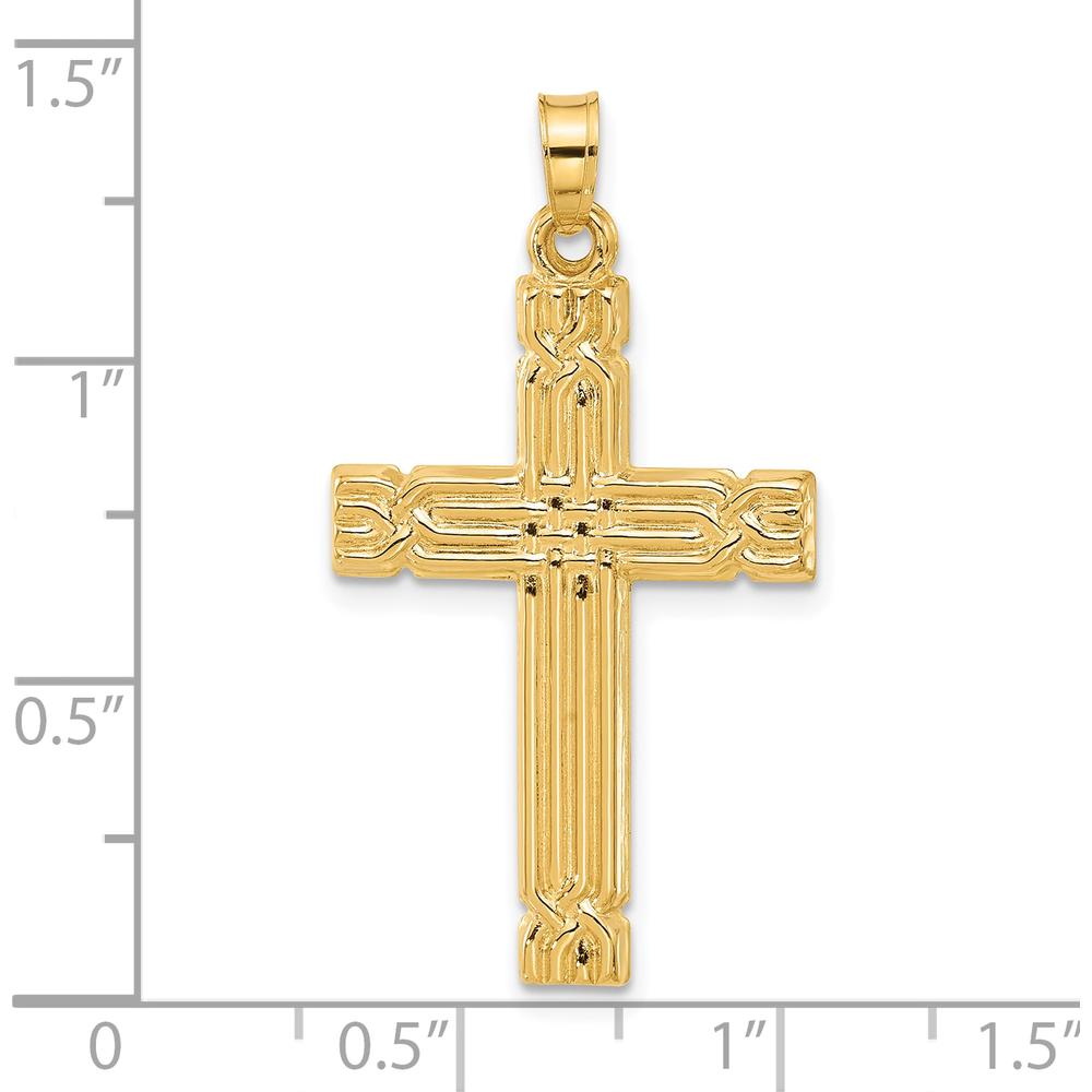 14K Yellow Gold Textured Hollow Cross Pendant - 34.4mm Length by Oro Pregiato