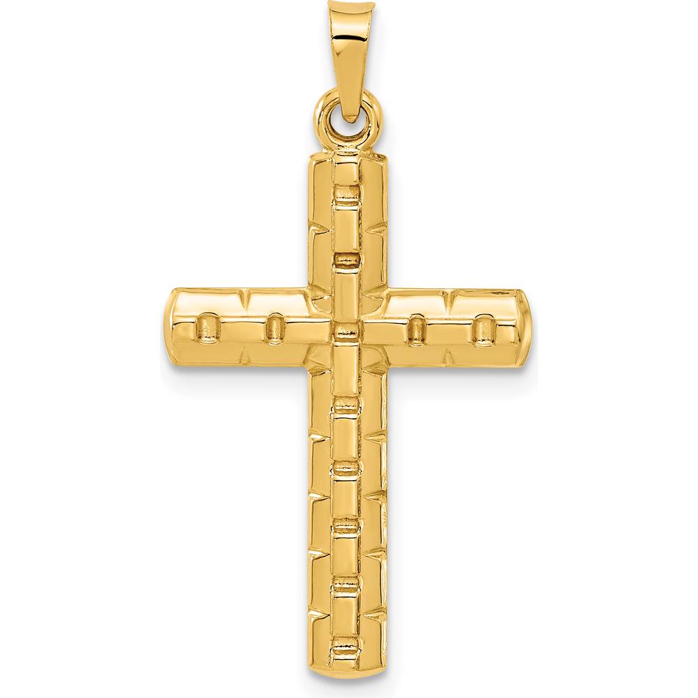 14K Yellow Gold Textured Hollow Latin Cross Pendant by Oro Pregiato