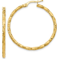 14K Yellow Gold Textured Hoop Earrings - 35mm Drop by 0