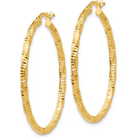 14K Yellow Gold Textured Hoop Earrings - 35mm Drop by 0