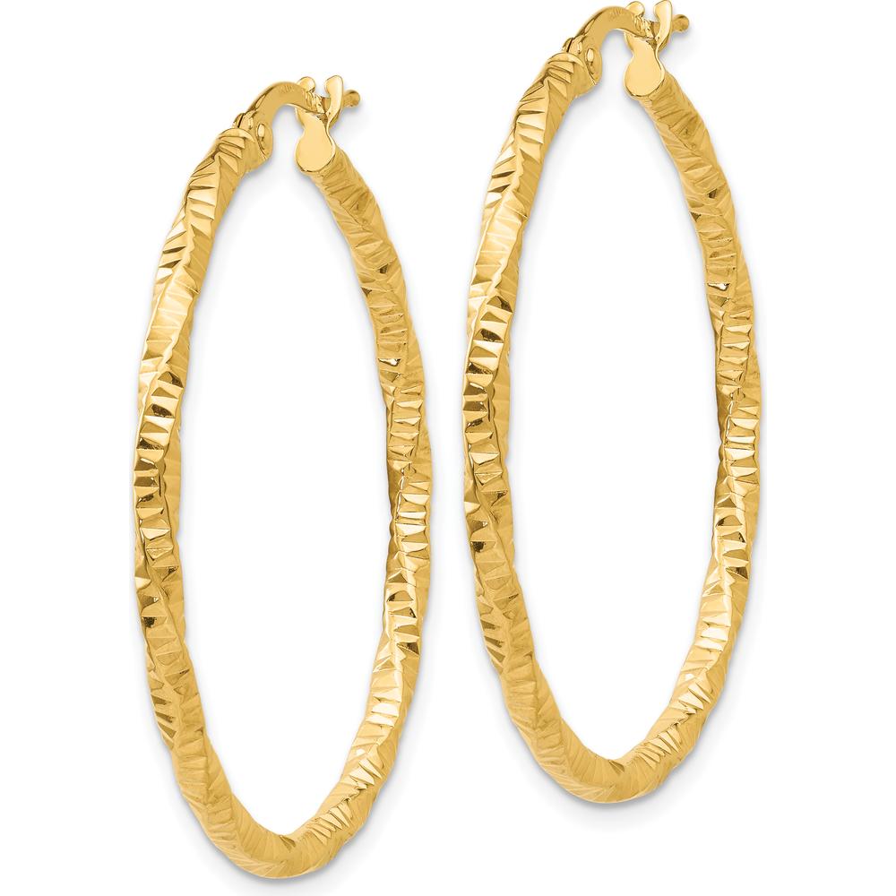 14K Yellow Gold Textured Hoop Earrings - 35mm Drop by 0