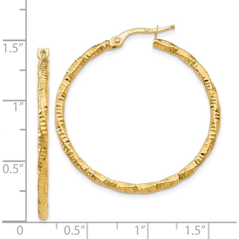 14K Yellow Gold Textured Hoop Earrings - 35mm Drop by 0