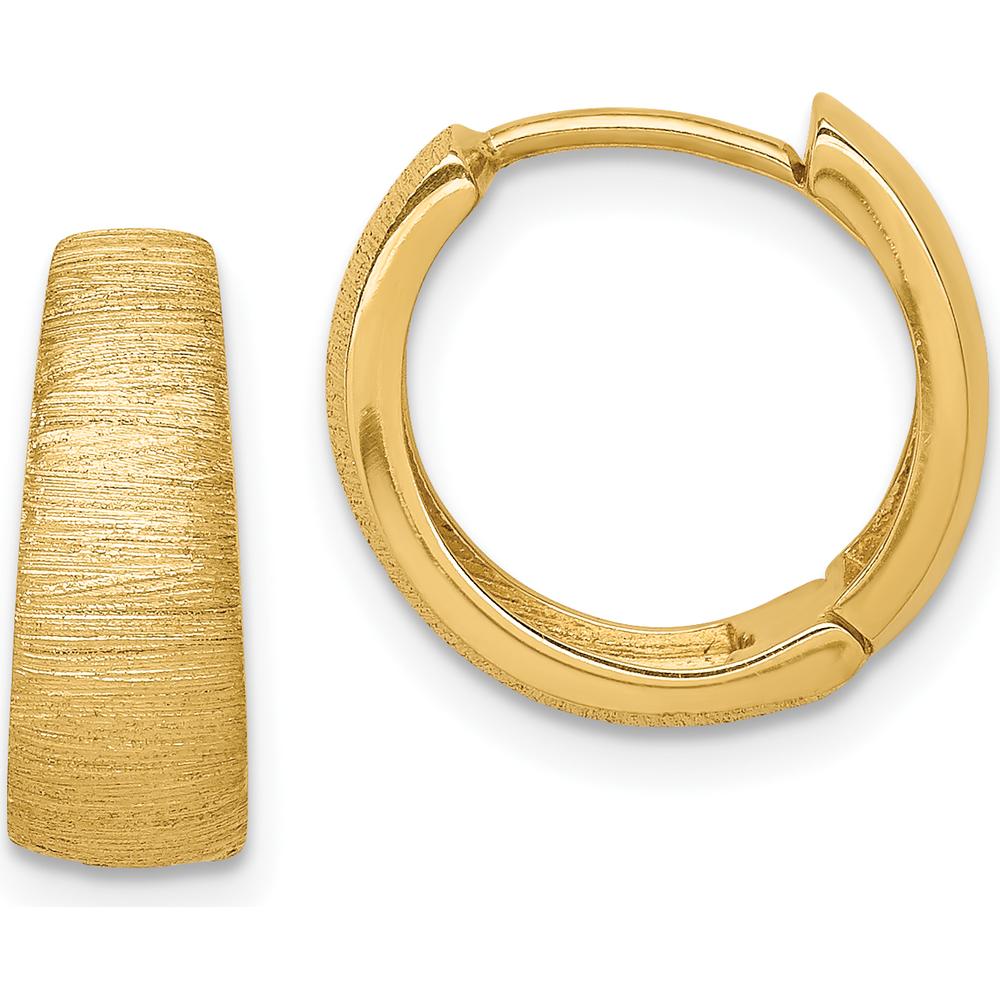14K Yellow Gold Textured Hoop Earrings with Hinged and Lockable Closure - 14.15mm Length by 0