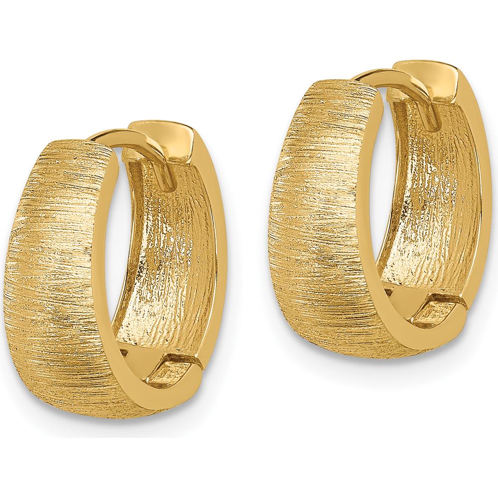 14K Yellow Gold Textured Hoop Earrings with Hinged and Lockable Closure - 14.15mm Length by 0
