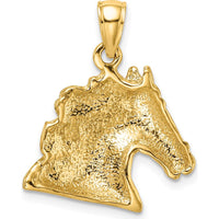 14K Yellow Gold Textured Horse Head Charm - 22.6mm Length by Oro Pregiato