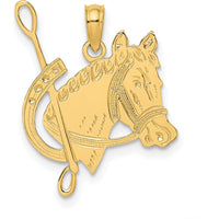 14K Yellow Gold Textured Horse Head Pendant with Crop and Shoe Charm by Oro Pregiato