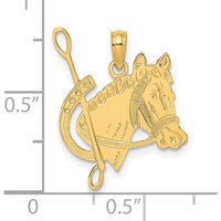 14K Yellow Gold Textured Horse Head Pendant with Crop and Shoe Charm by Oro Pregiato