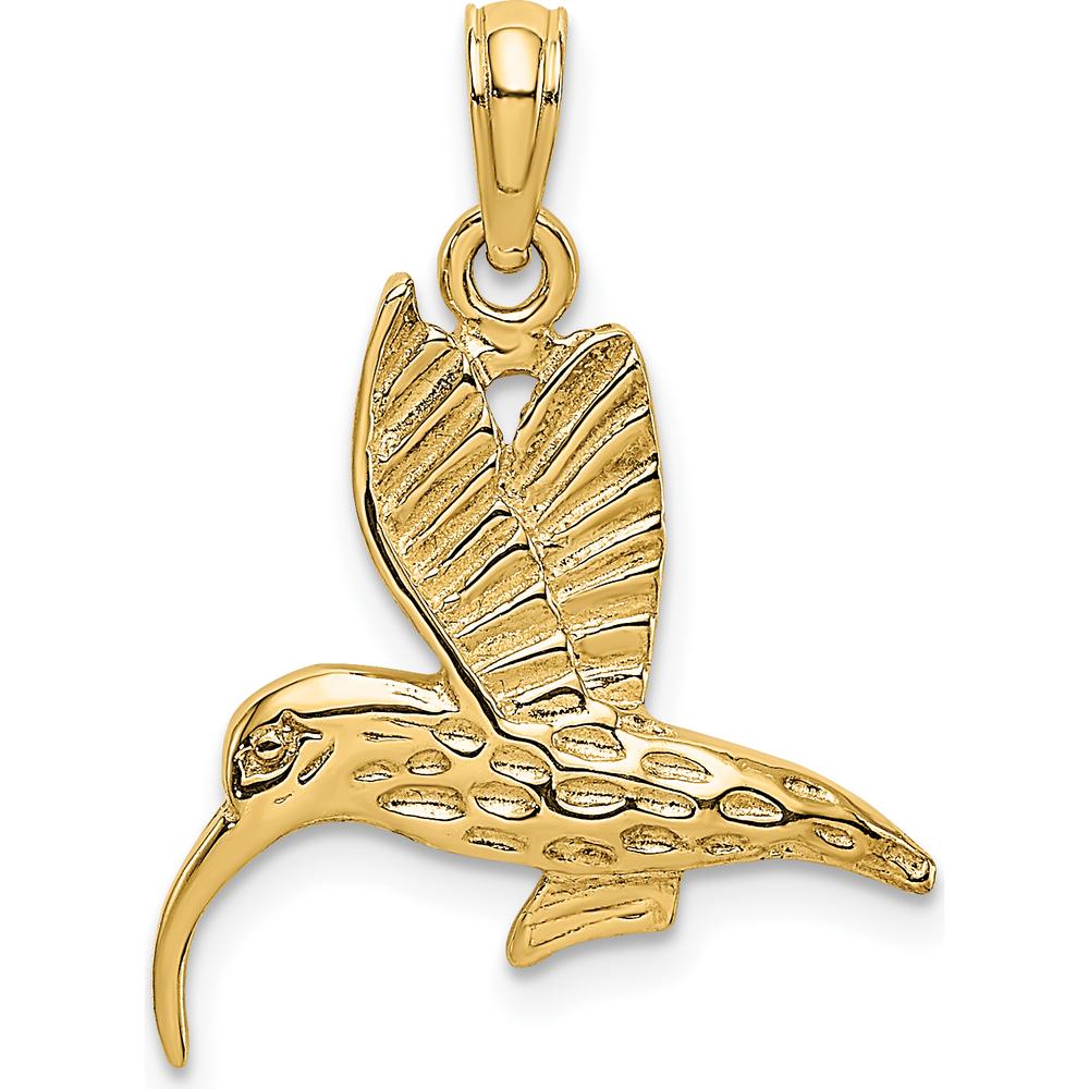 14K Yellow Gold Textured Hummingbird Flying Charm Pendant by Oro Pregiato