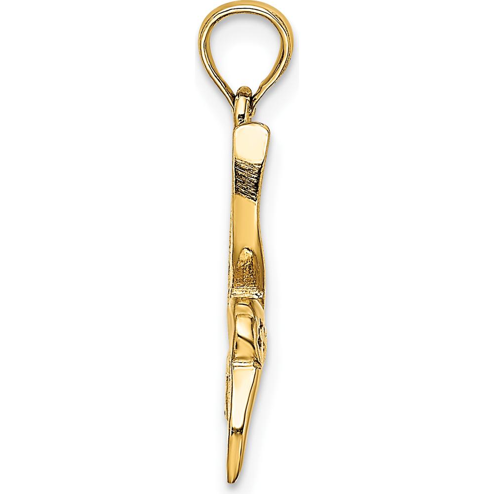 14K Yellow Gold Textured Hummingbird Flying Charm Pendant by Oro Pregiato