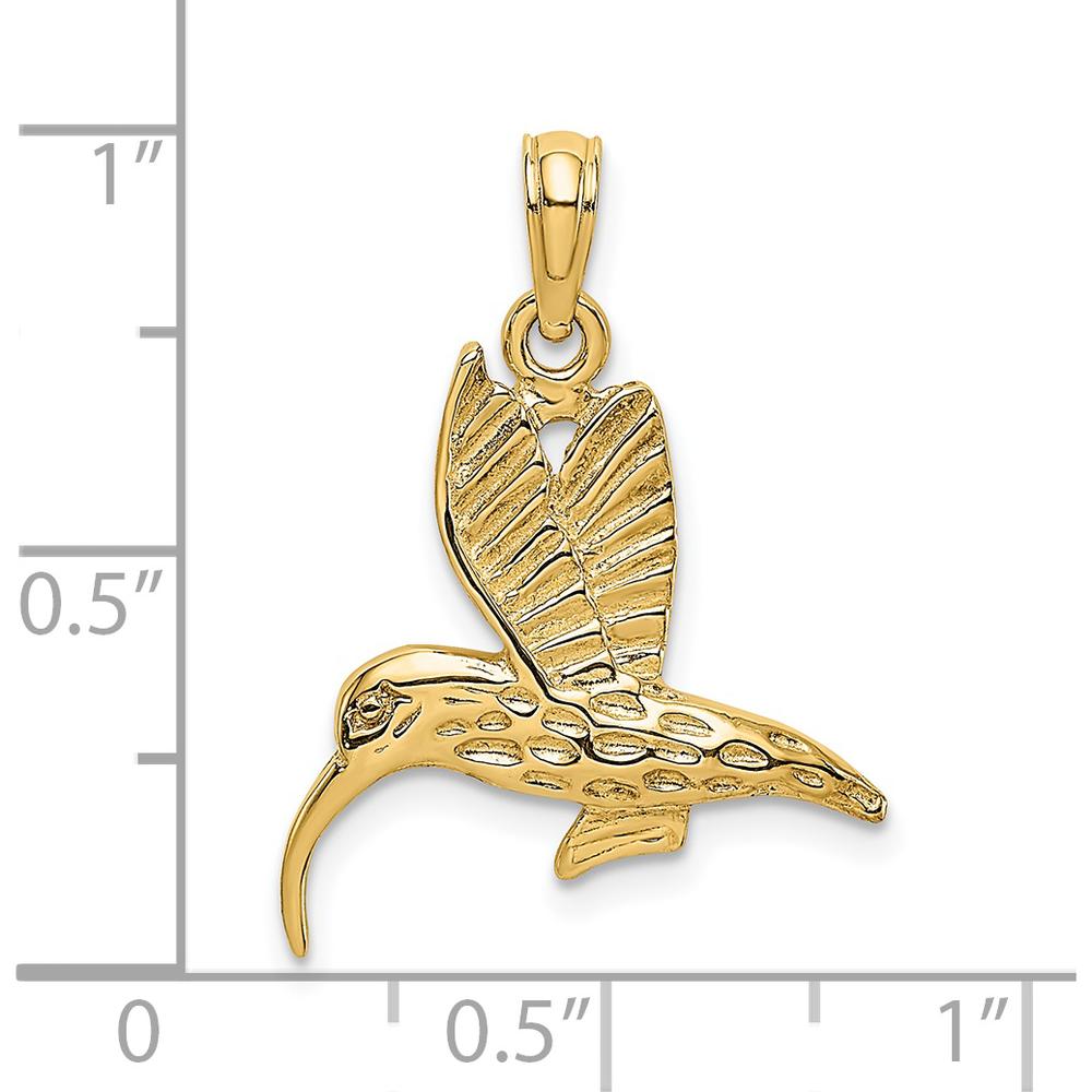 14K Yellow Gold Textured Hummingbird Flying Charm Pendant by Oro Pregiato