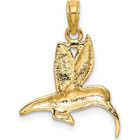14K Yellow Gold Textured Hummingbird Flying Charm Pendant by Oro Pregiato