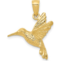 14K Yellow Gold Textured Hummingbird Pendant - Polished Finish by Oro Pregiato