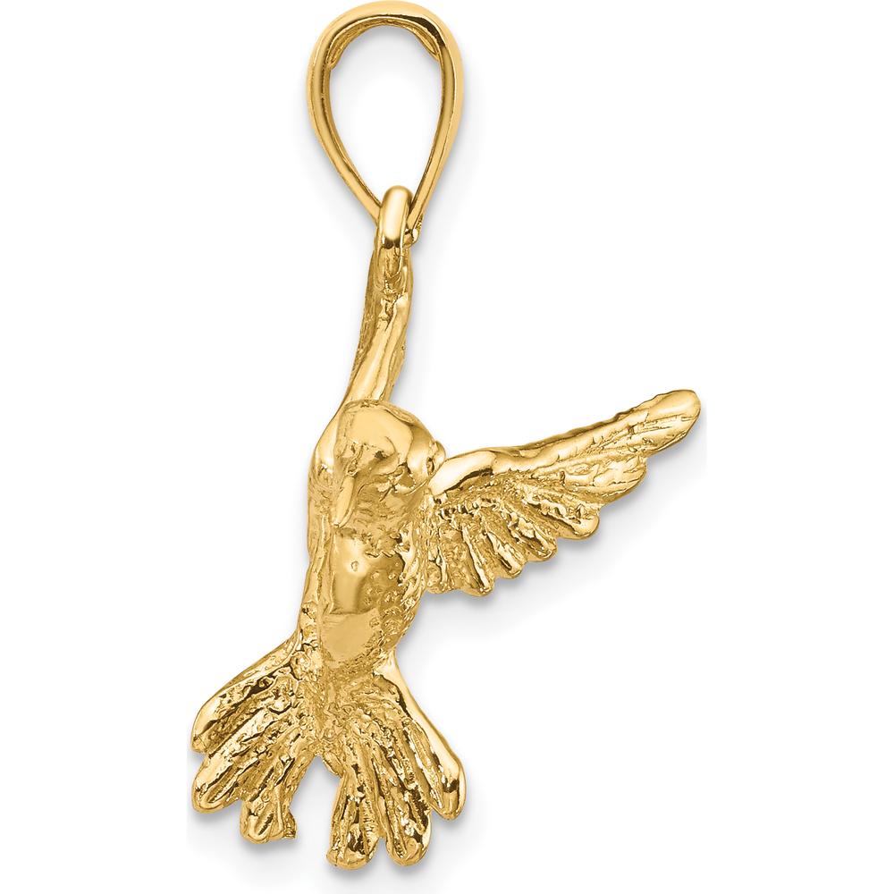 14K Yellow Gold Textured Hummingbird Pendant - Polished Finish by Oro Pregiato