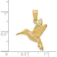 14K Yellow Gold Textured Hummingbird Pendant - Polished Finish by Oro Pregiato