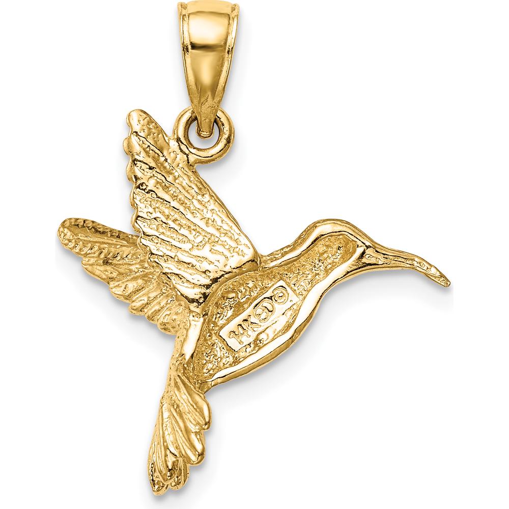 14K Yellow Gold Textured Hummingbird Pendant - Polished Finish by Oro Pregiato