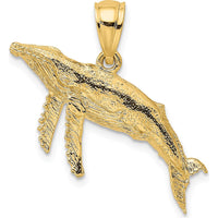 14K Yellow Gold Textured Humpback Whale Pendant - Unique Ocean-Inspired Design by Oro Pregiato
