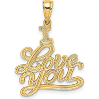14K Yellow Gold Textured "I Love You" Script Pendant Charm by Oro Pregiato